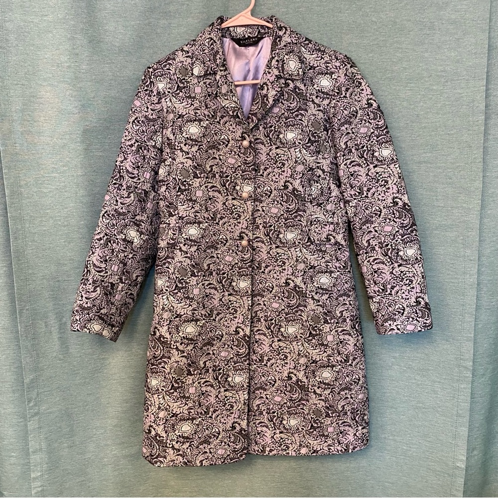 SilkLand Silver and Purple Trench Coat with Classic Silhouette